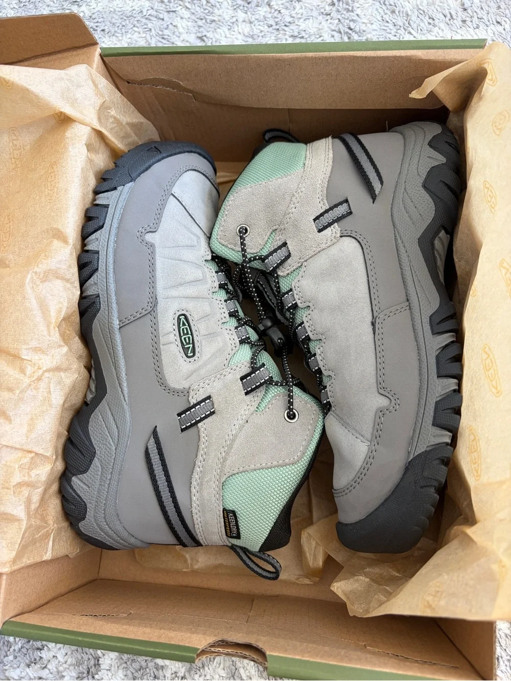 KEEN Gray and Mint Lace-Up Youth Hiking Boots